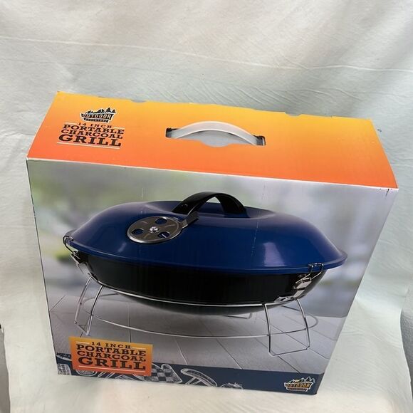 Charcoal Grill Portable 14 Inch Navy Blue Black Silver Outdoor Adventure New - Picture 2 of 3
